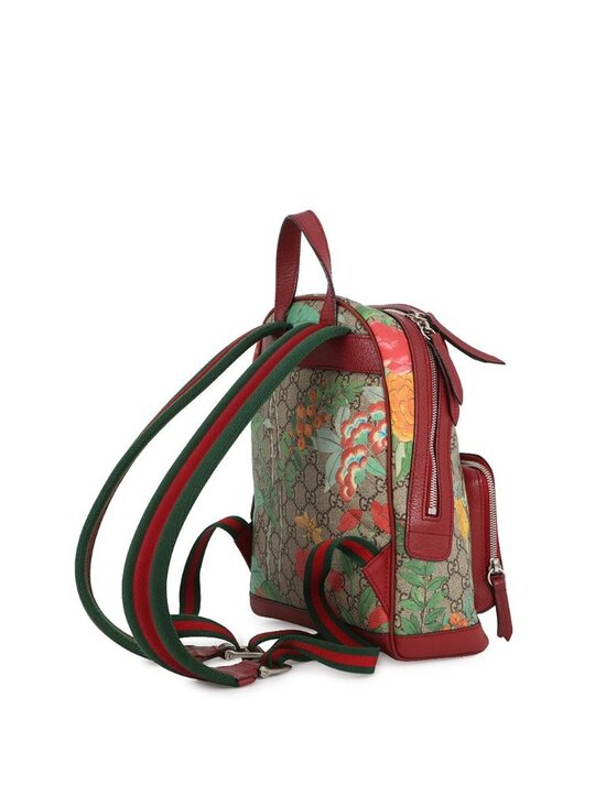 Gucci Tian Backpack Flower Bird GG Supreme Leather Sac